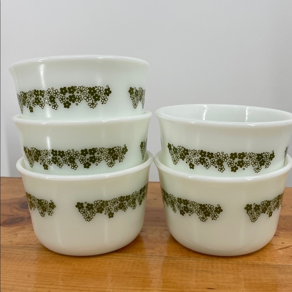 Vintage 70s Pyrex Crazy Daisy Milk Glass Custard Bowls Set of 5 - Picture 7 of 7